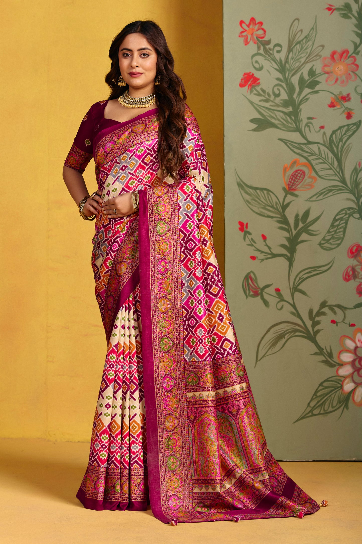 Kumuda - Purple Mysore Silk Jari Printed Saree with Tassels
