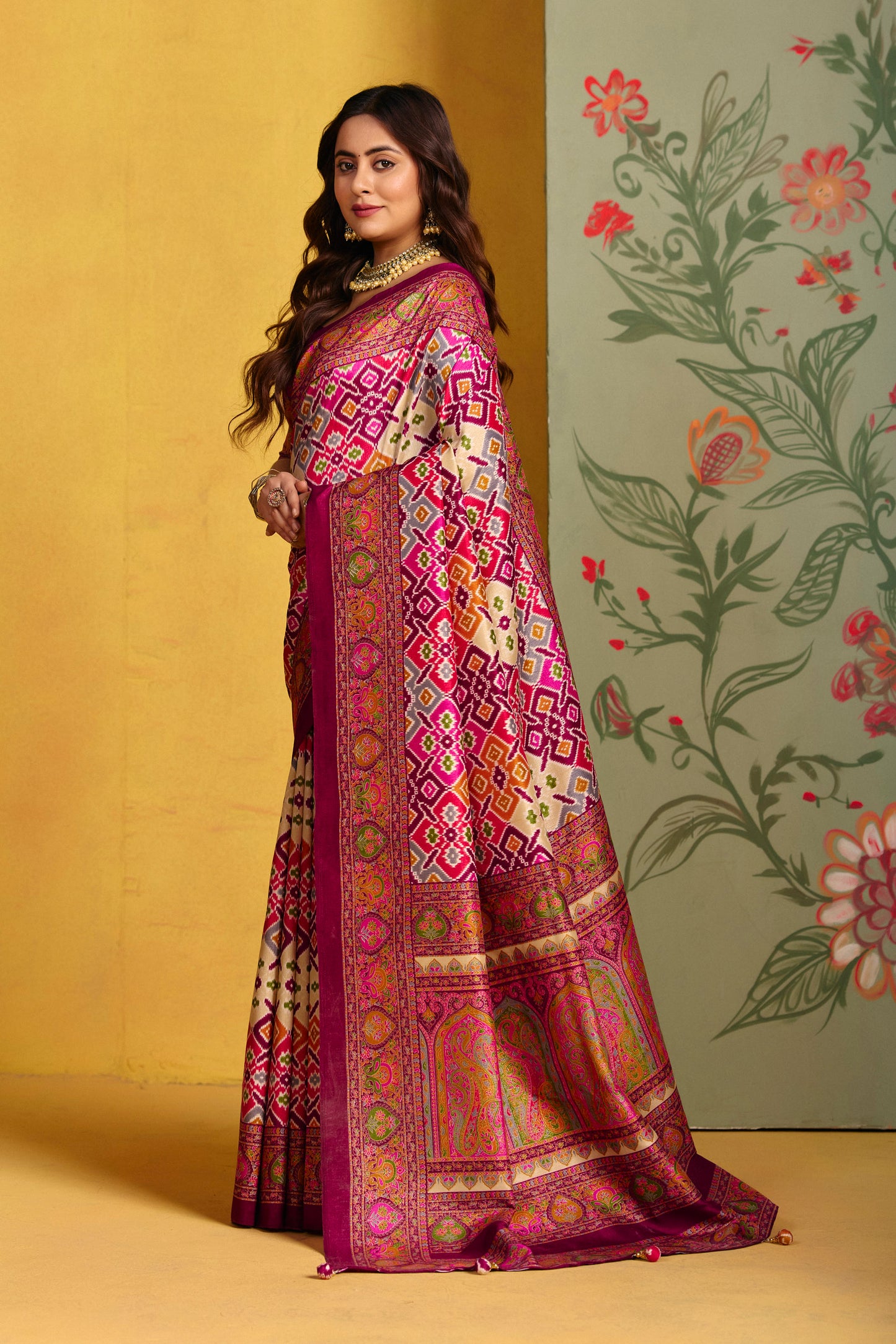 Kumuda - Purple Mysore Silk Jari Printed Saree with Tassels
