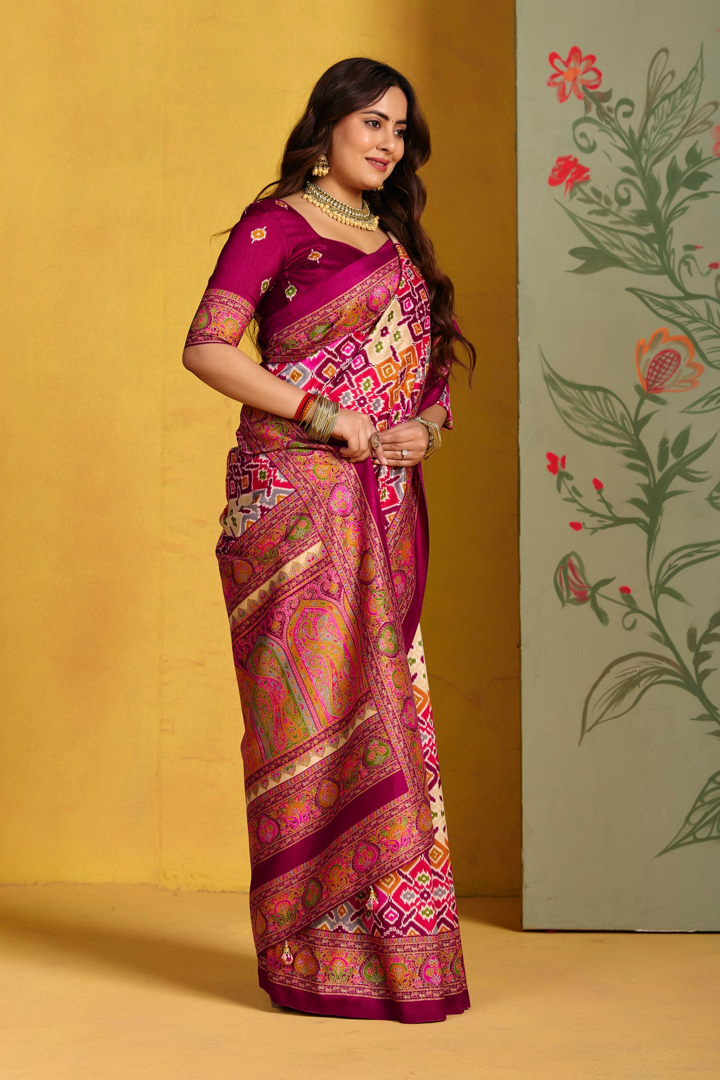 Kumuda - Purple Mysore Silk Jari Printed Saree with Tassels