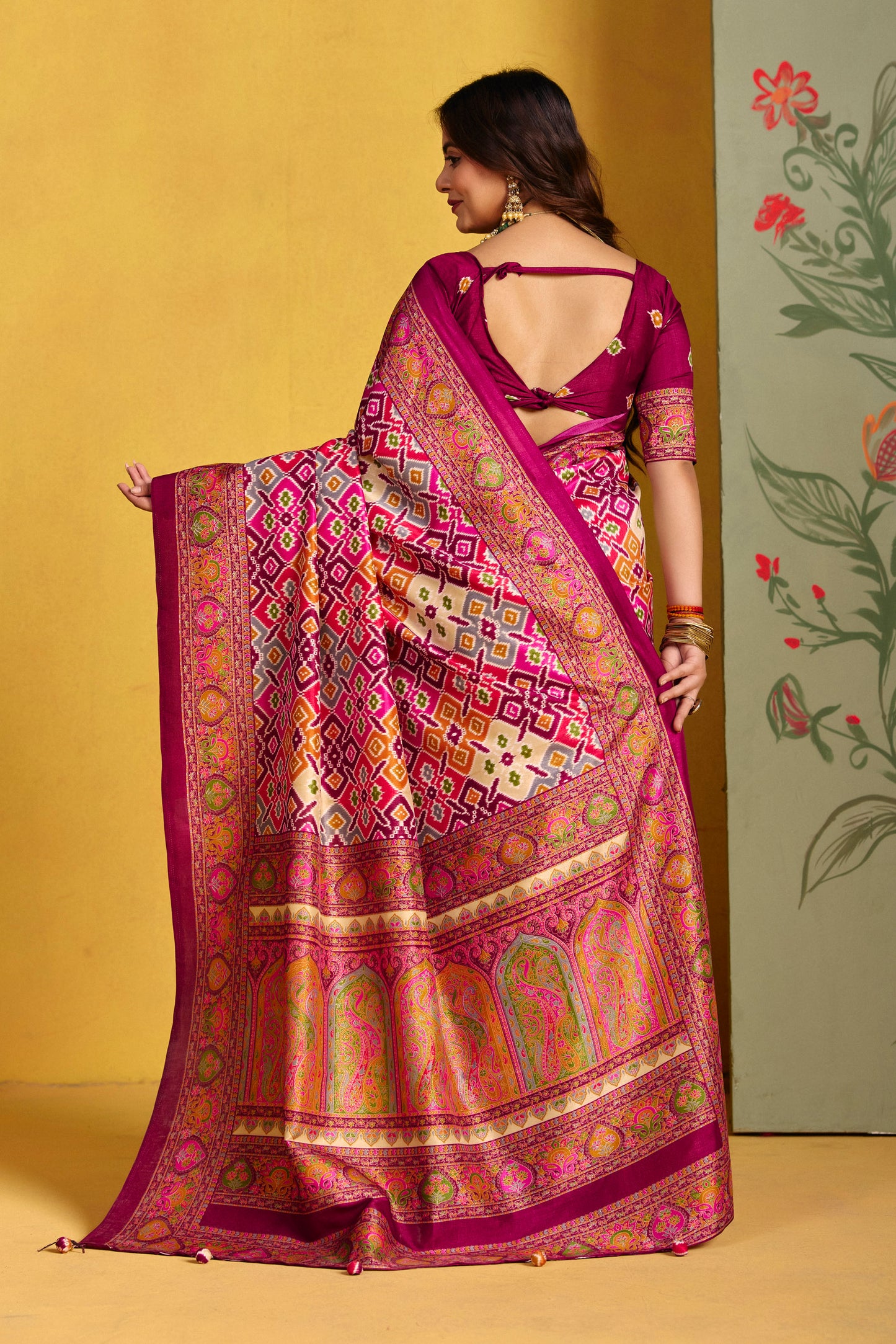 Kumuda - Purple Mysore Silk Jari Printed Saree with Tassels