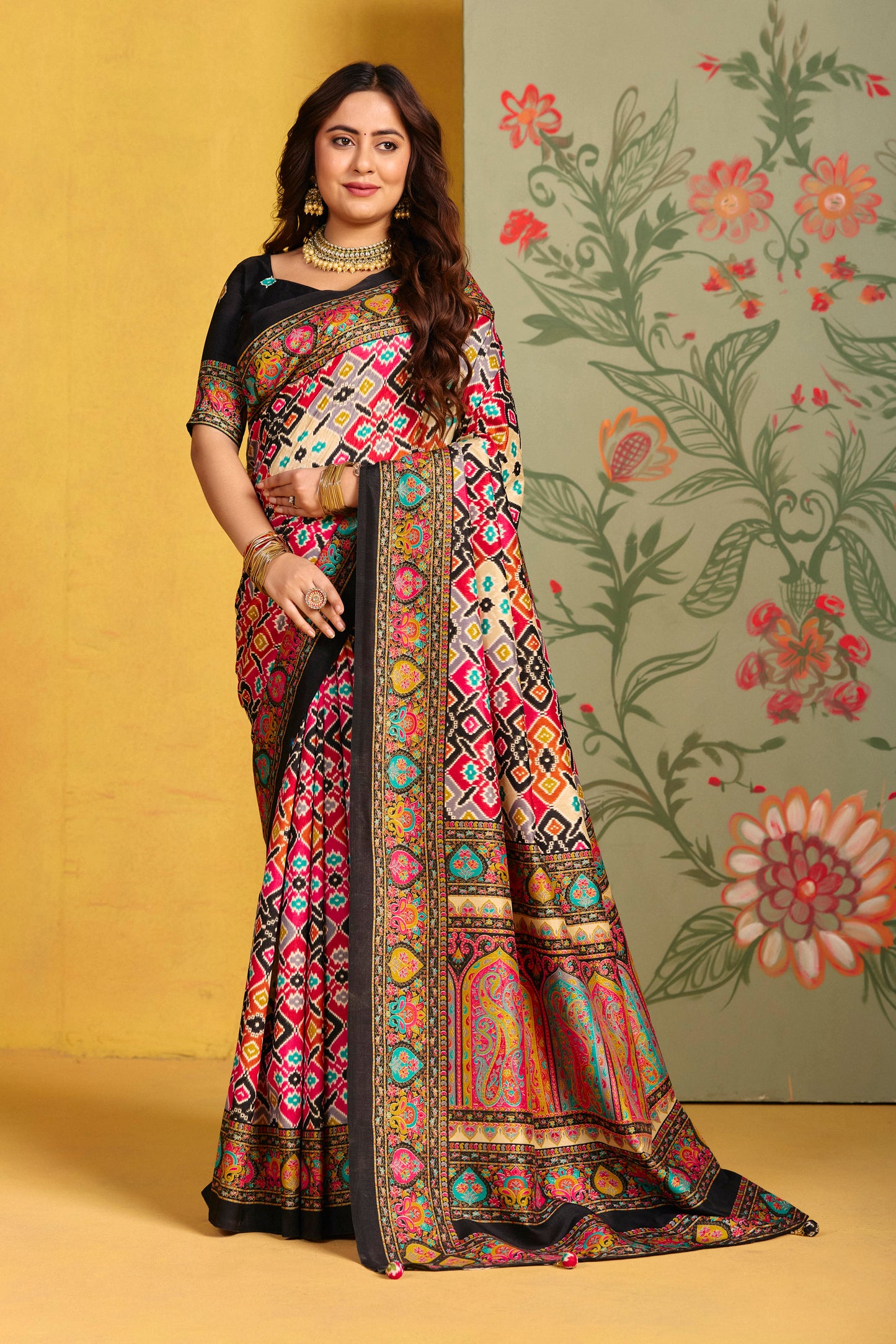Kumuda - Black Mysore Silk Jari Printed Saree with Tassels