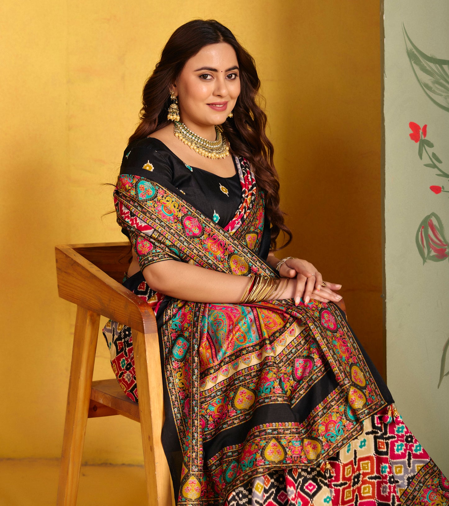 Kumuda - Black Mysore Silk Jari Printed Saree with Tassels