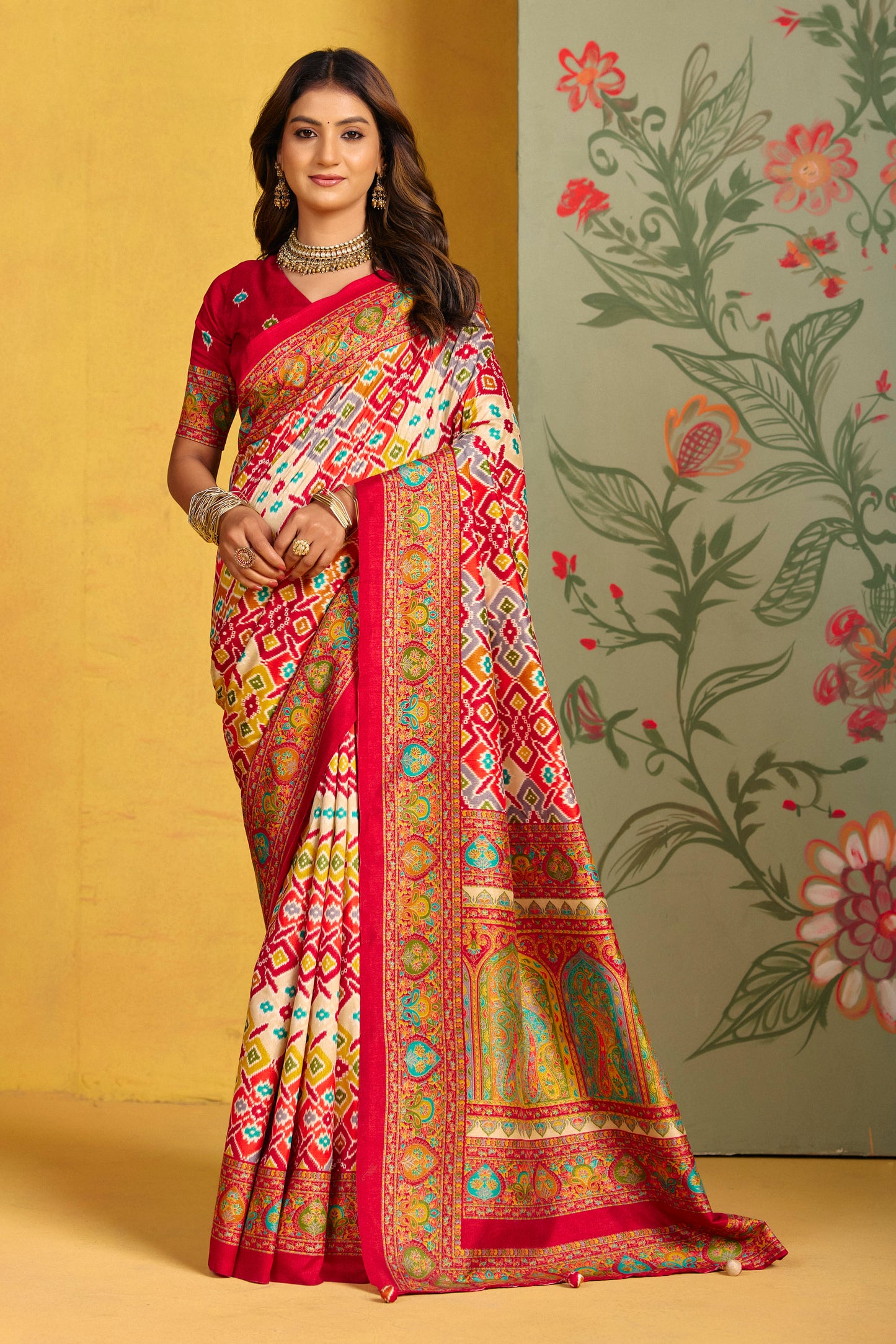 Kumuda - Pink Mysore Silk Jari Printed Saree with Tassels