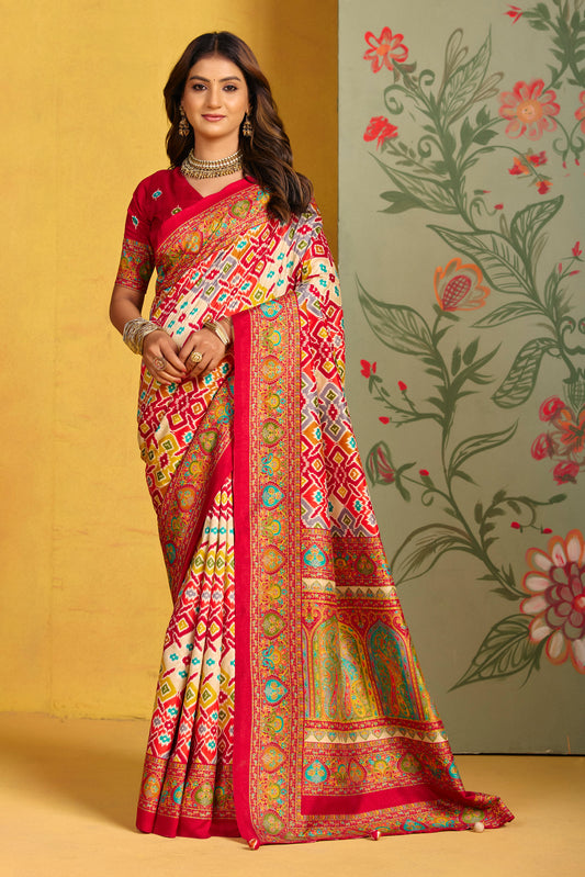 Kumuda - Pink Mysore Silk Jari Printed Saree with Tassels