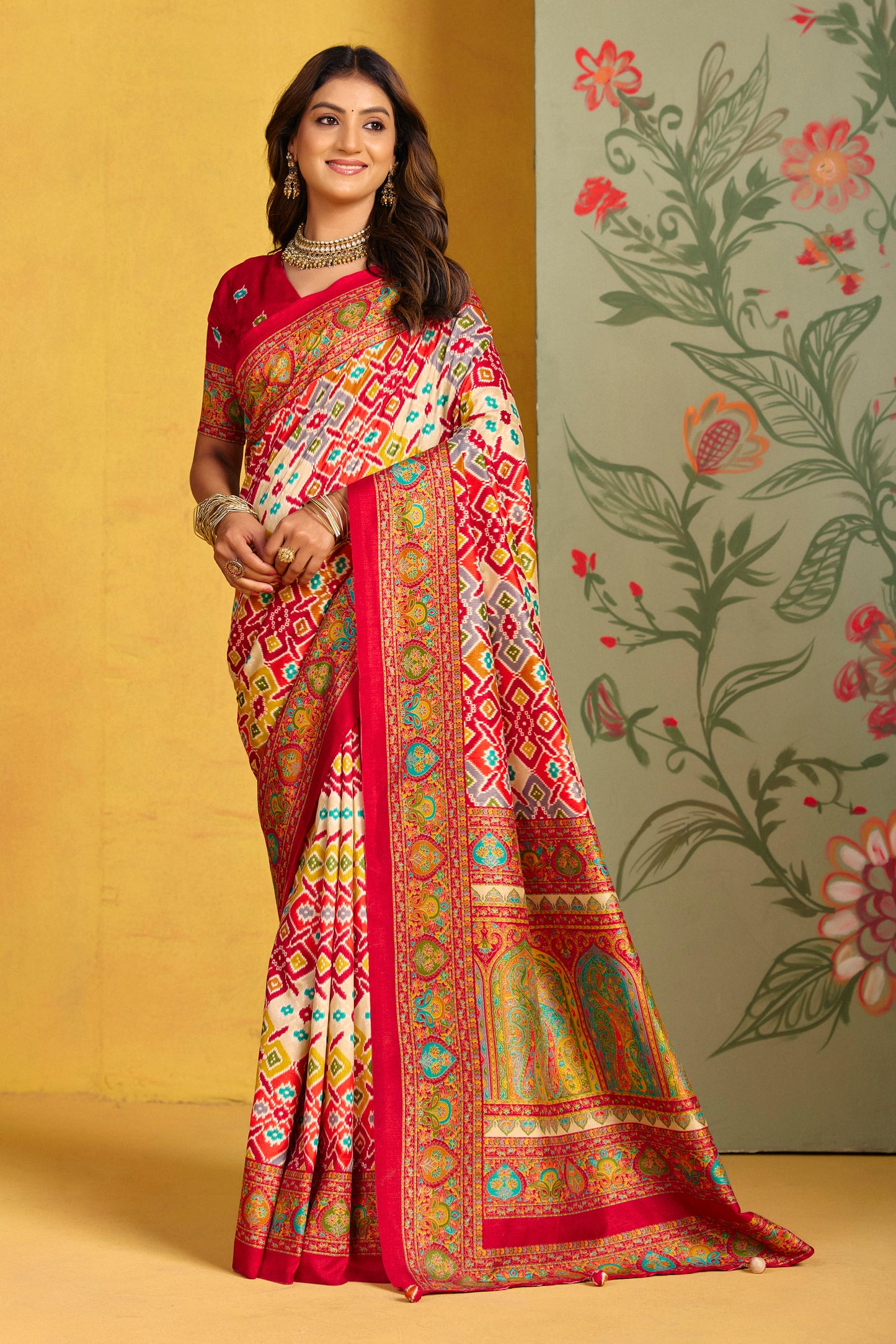 Kumuda - Pink Mysore Silk Jari Printed Saree with Tassels