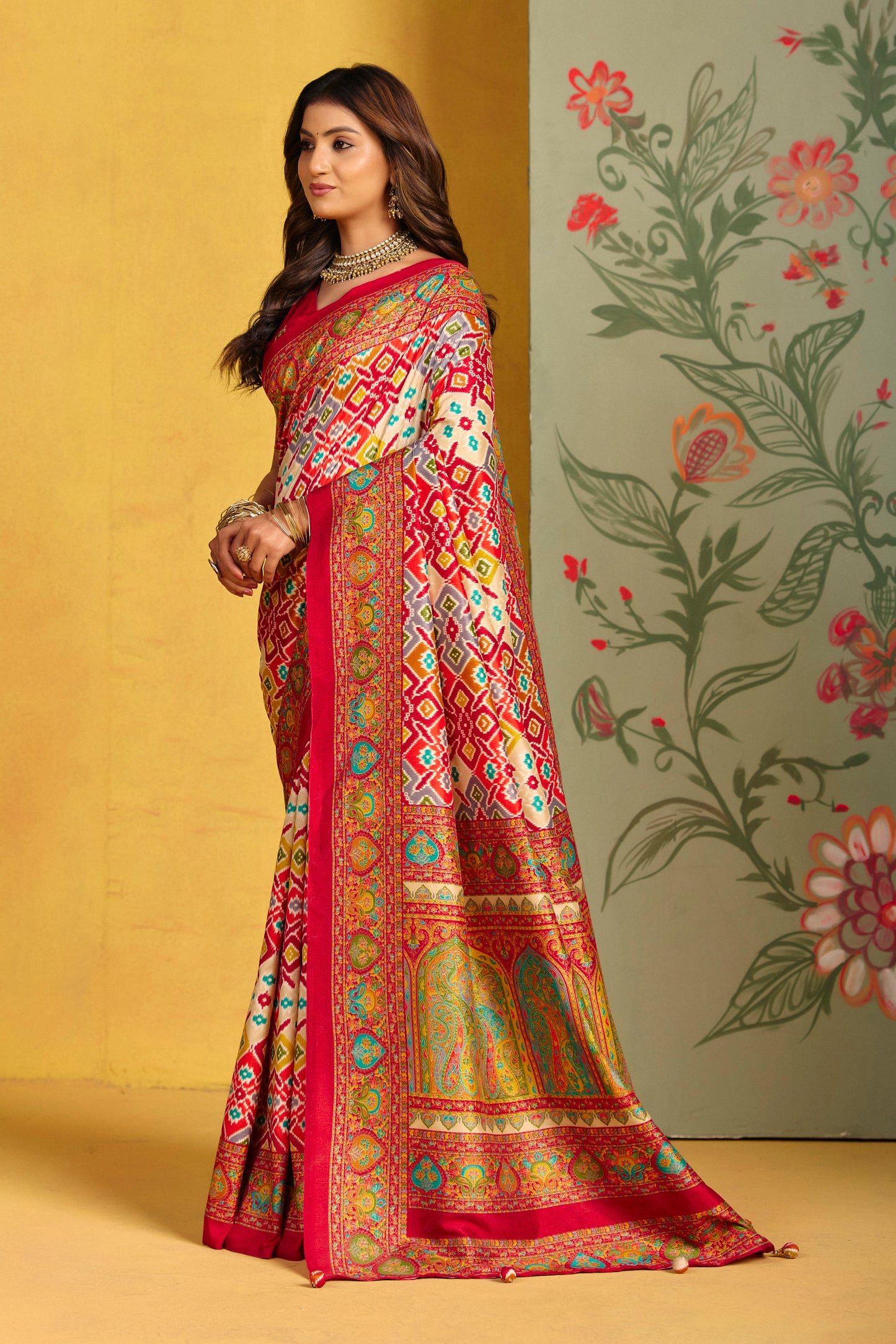 Kumuda - Pink Mysore Silk Jari Printed Saree with Tassels