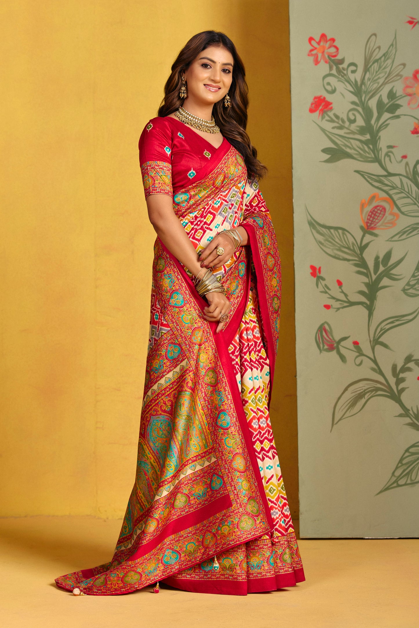 Kumuda - Pink Mysore Silk Jari Printed Saree with Tassels