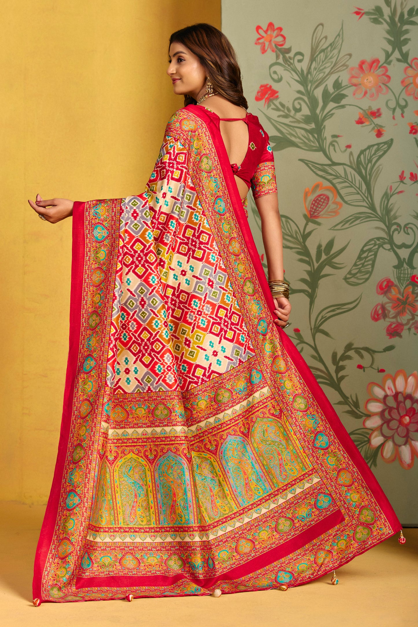 Kumuda - Pink Mysore Silk Jari Printed Saree with Tassels