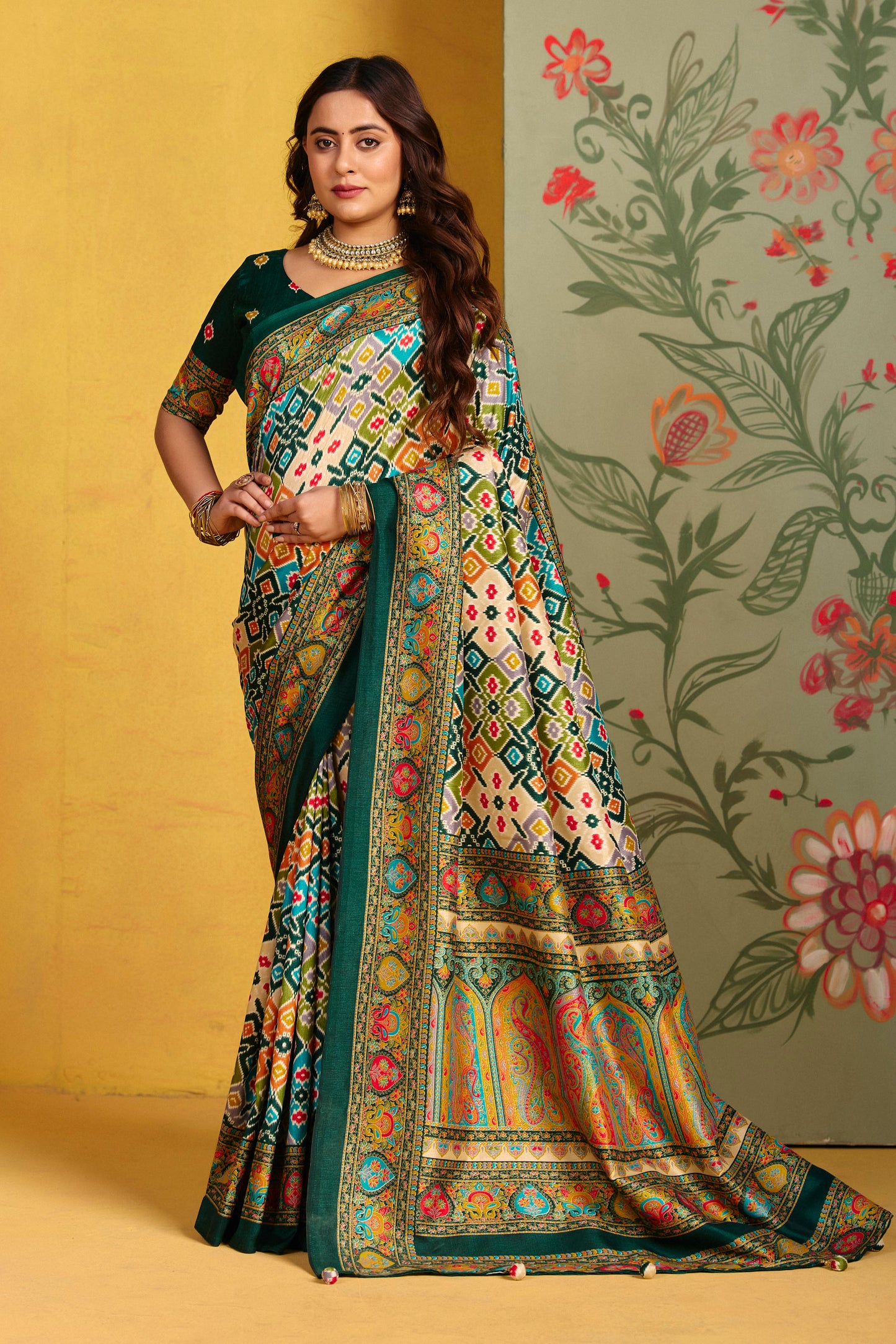 Kumuda - Green Mysore Silk Jari Printed Saree with Tassels