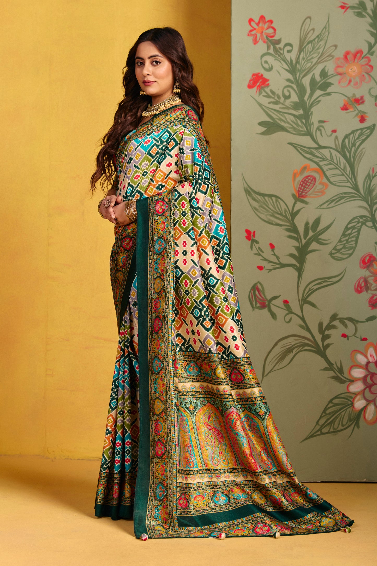 Kumuda - Green Mysore Silk Jari Printed Saree with Tassels