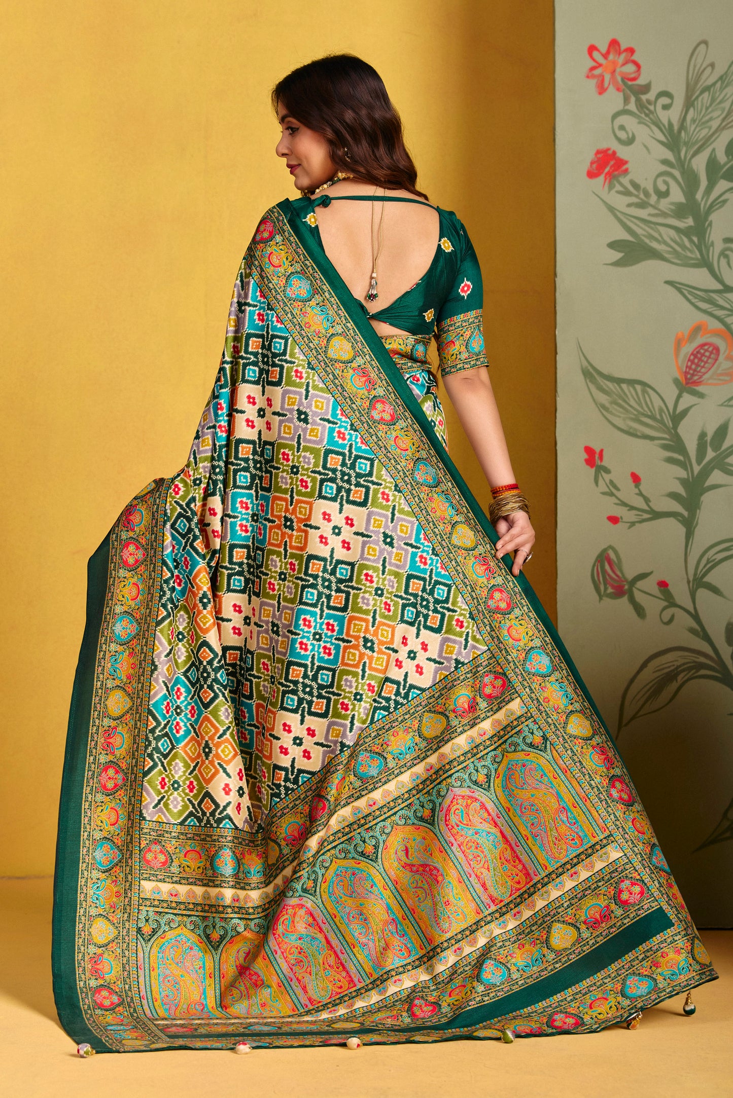 Kumuda - Green Mysore Silk Jari Printed Saree with Tassels