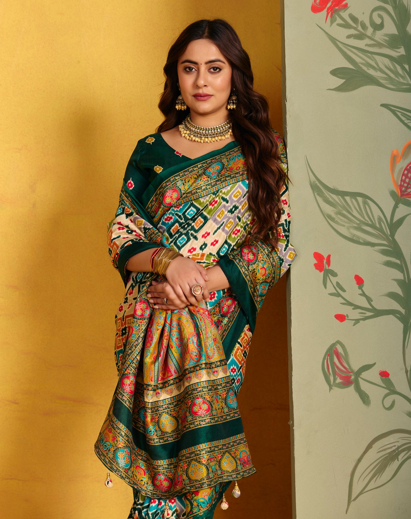 Kumuda - Green Mysore Silk Jari Printed Saree with Tassels