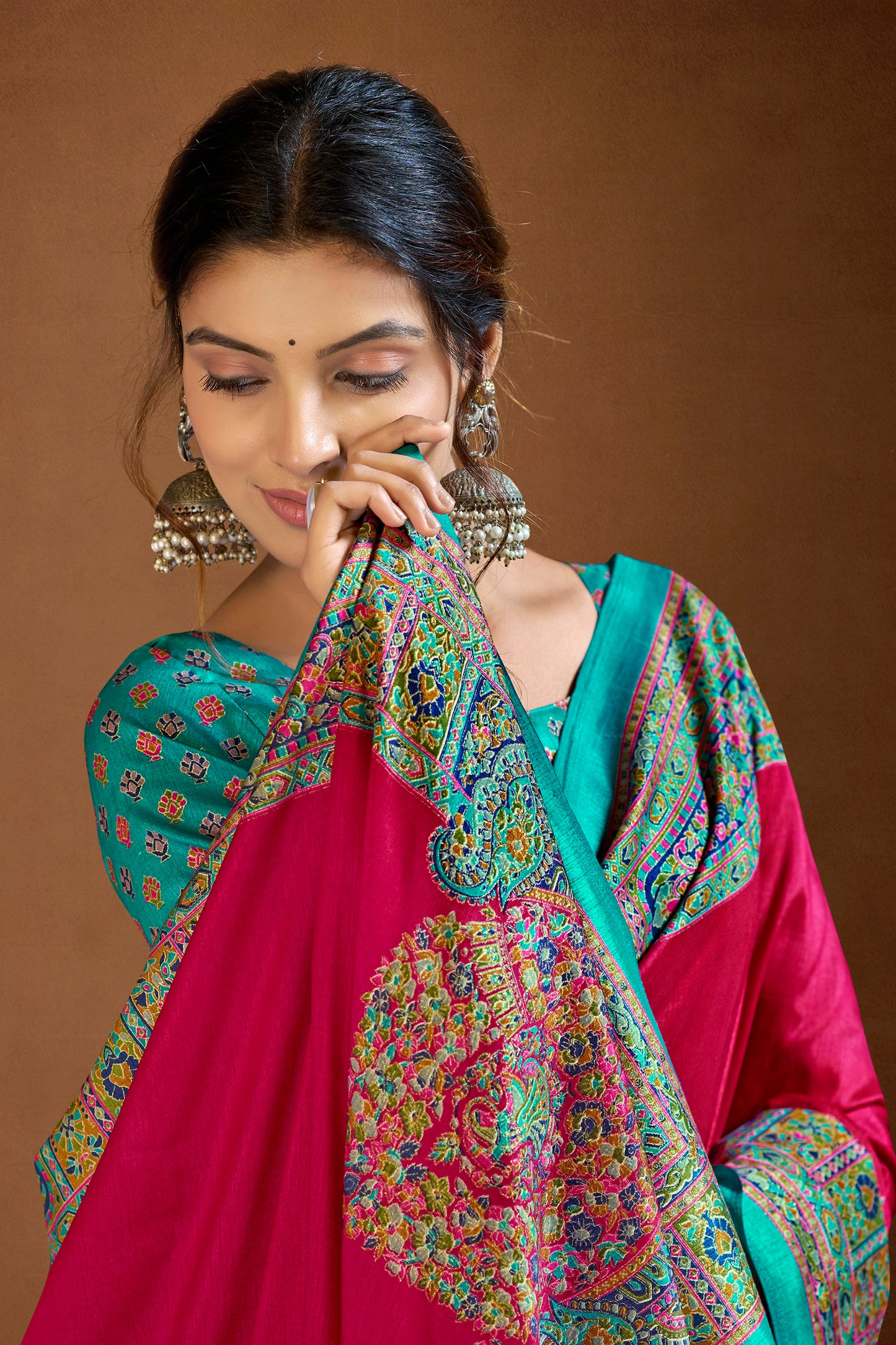 Kumuda - Pink Mysore Silk Jari Printed Saree with Tassels