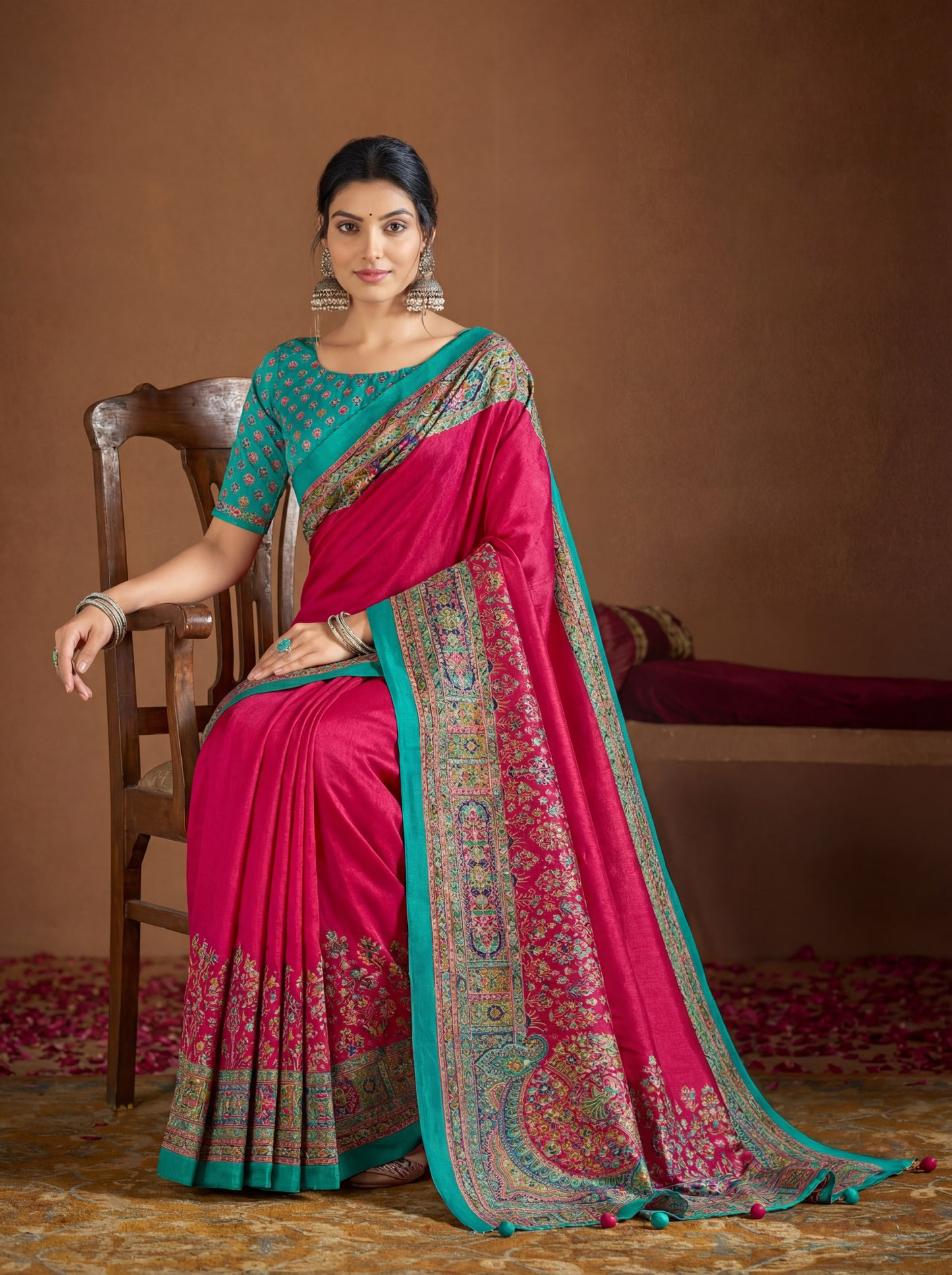 Kumuda - Pink Mysore Silk Jari Printed Saree with Tassels