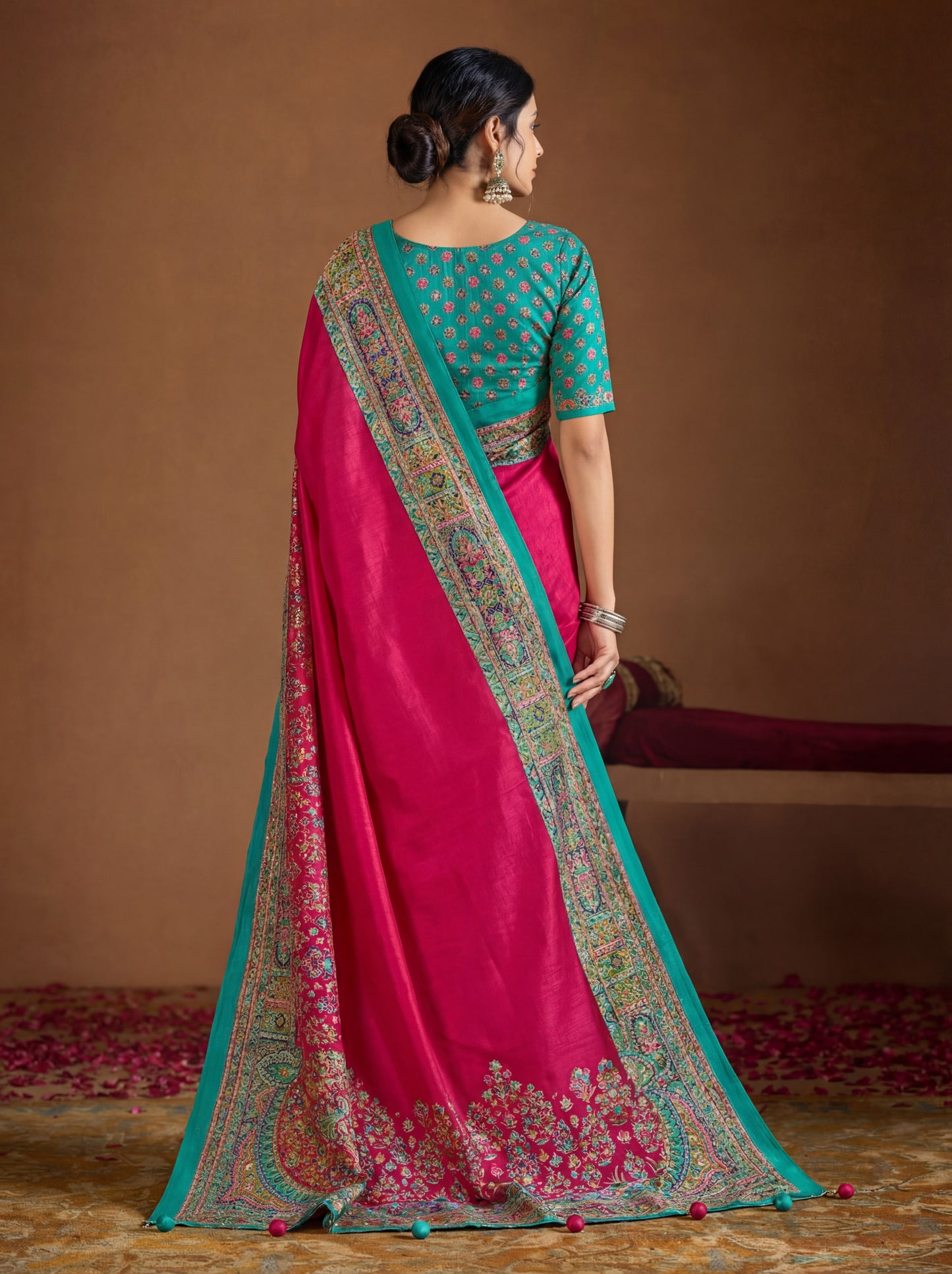 Kumuda - Pink Mysore Silk Jari Printed Saree with Tassels