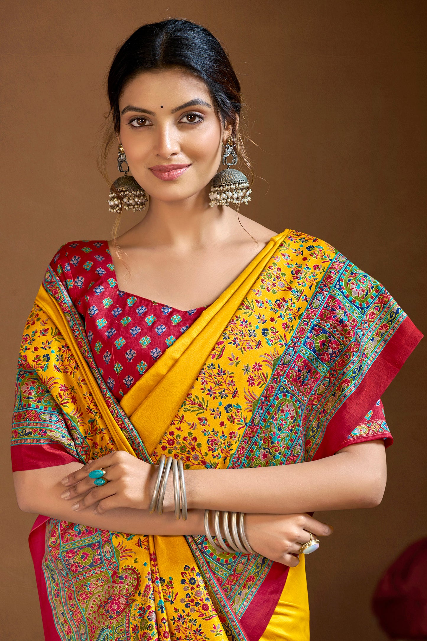 Kumuda - Yellow Mysore Silk Jari Printed Saree with Tassels