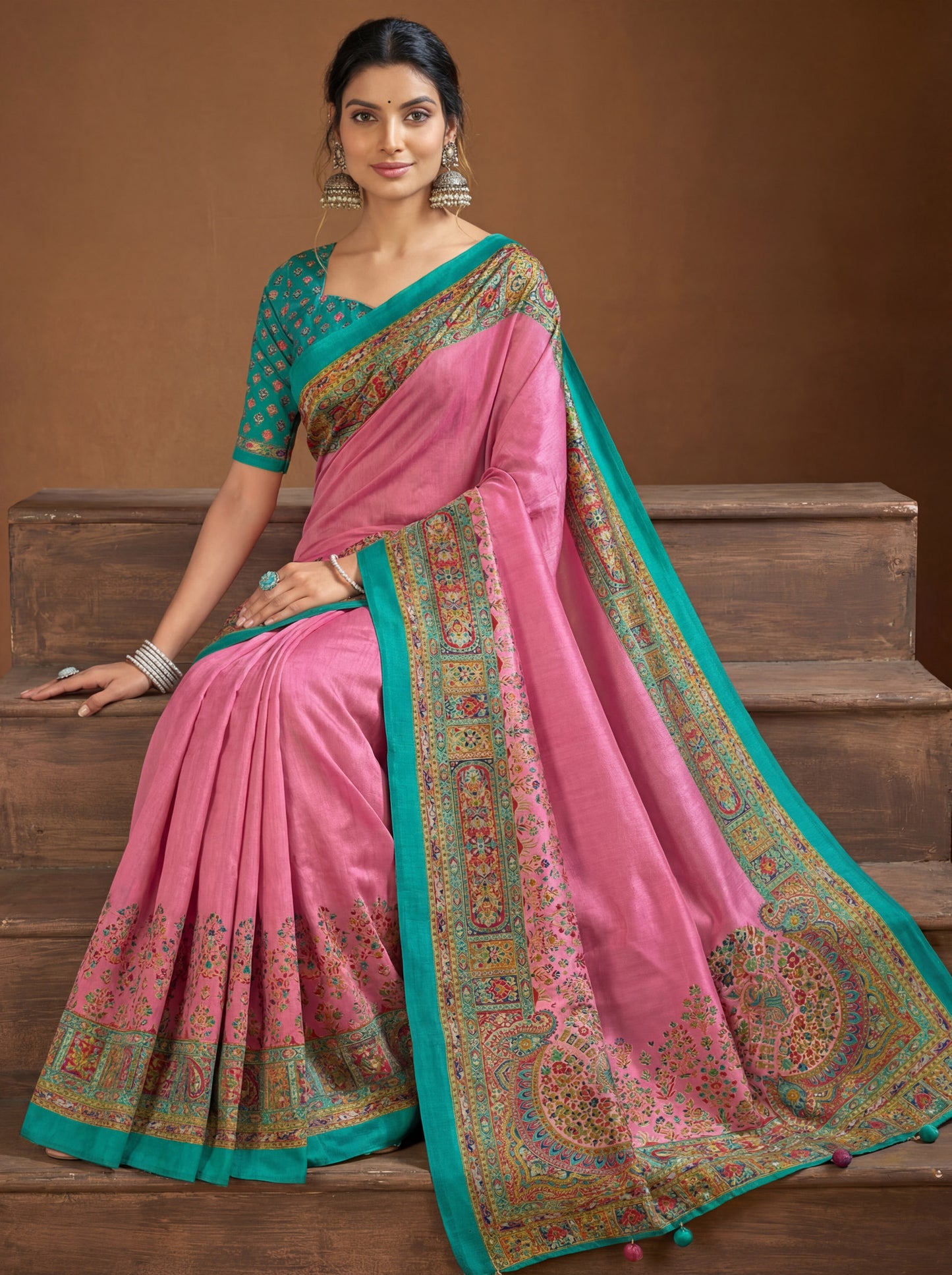 Kumuda - Violet Mysore Silk Jari Printed Saree with Tassels