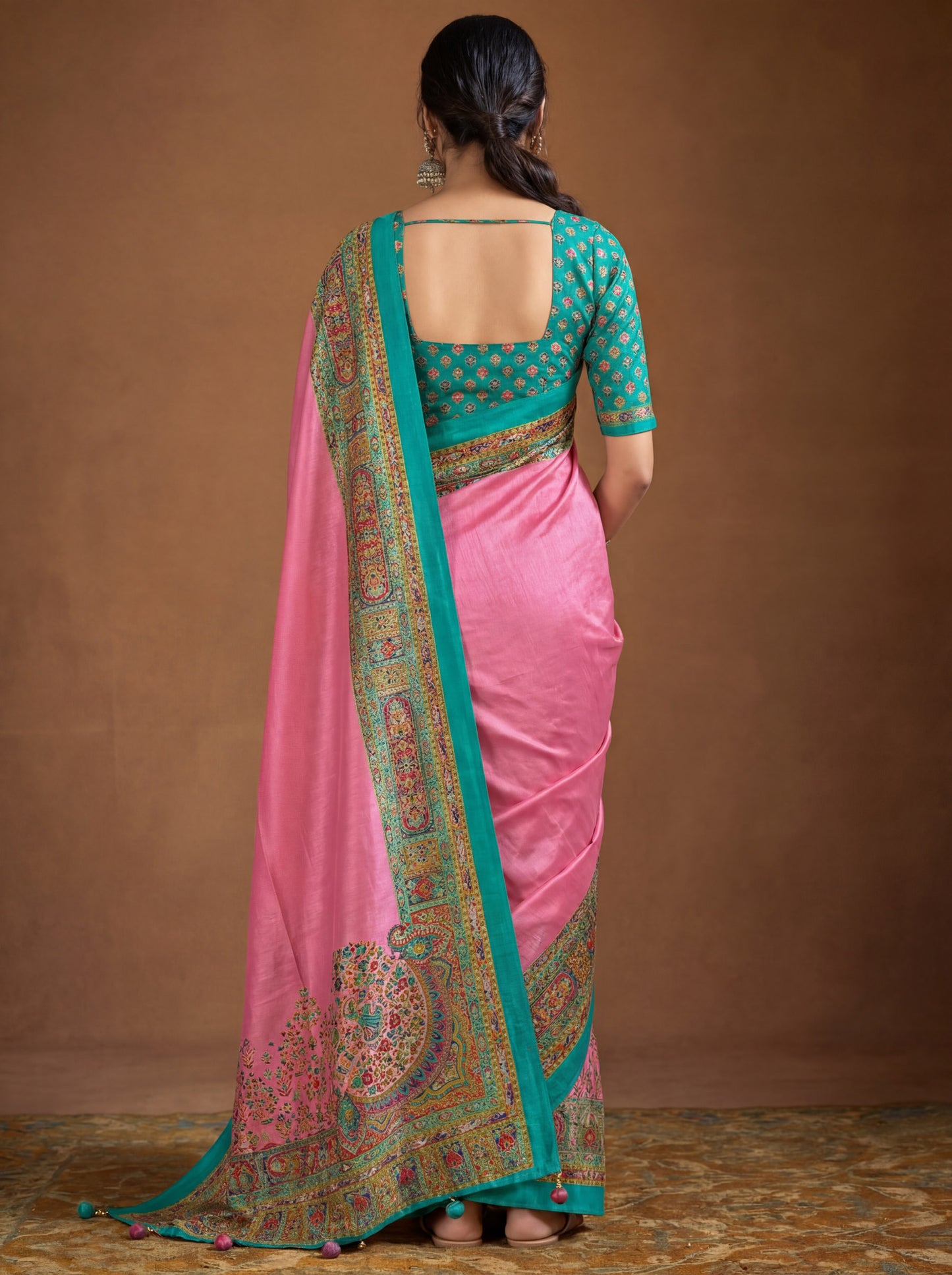 Kumuda - Violet Mysore Silk Jari Printed Saree with Tassels