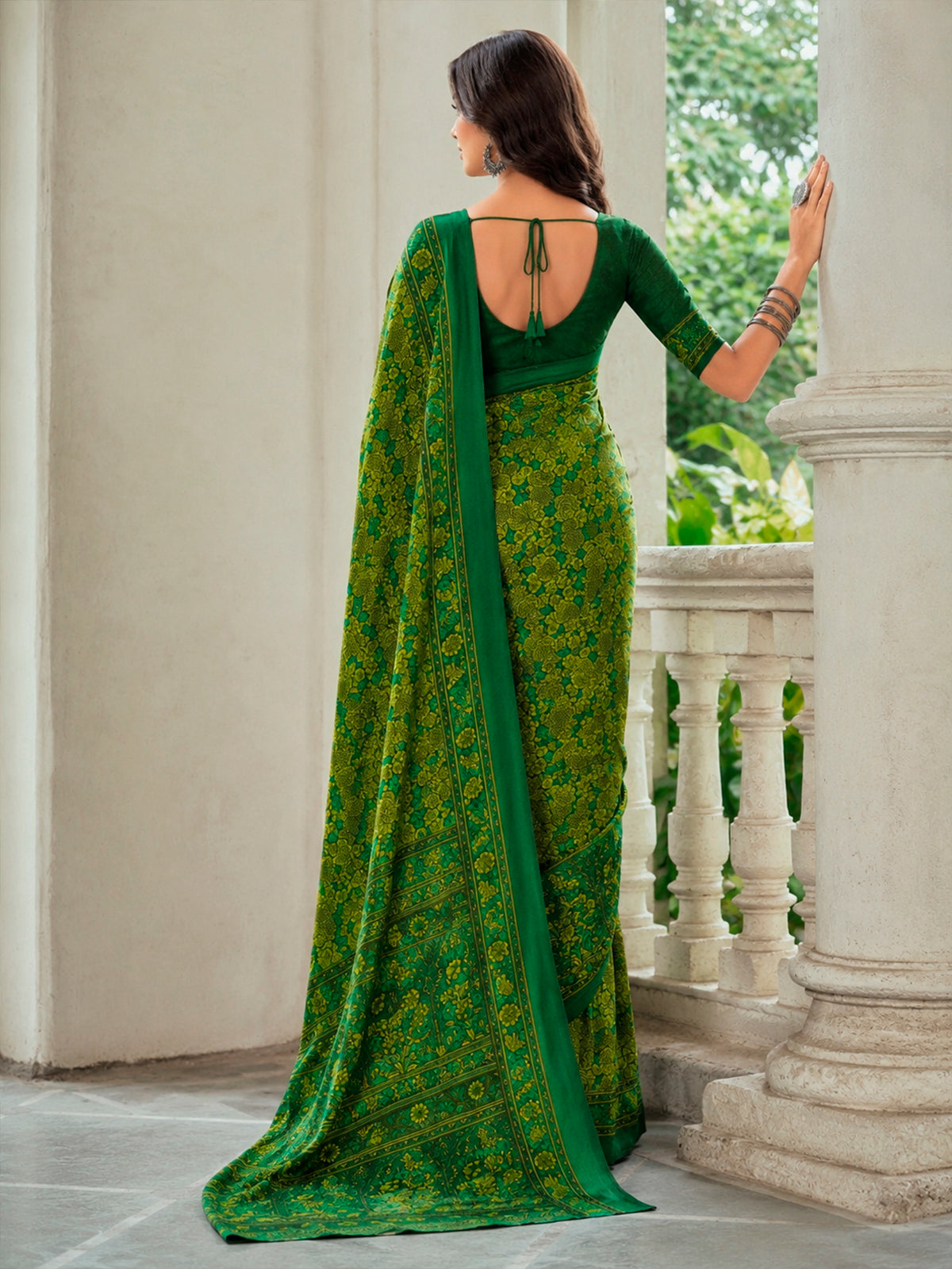 Dark Green Poly Crepe saree 95202 view 5