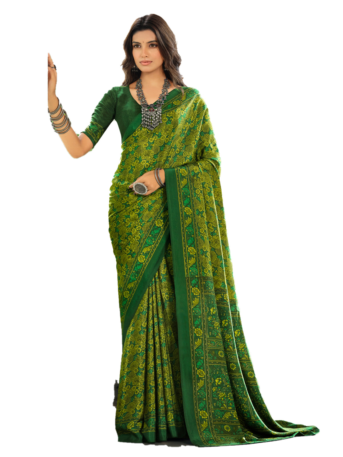 Dark Green Poly Crepe saree 95202 view 6