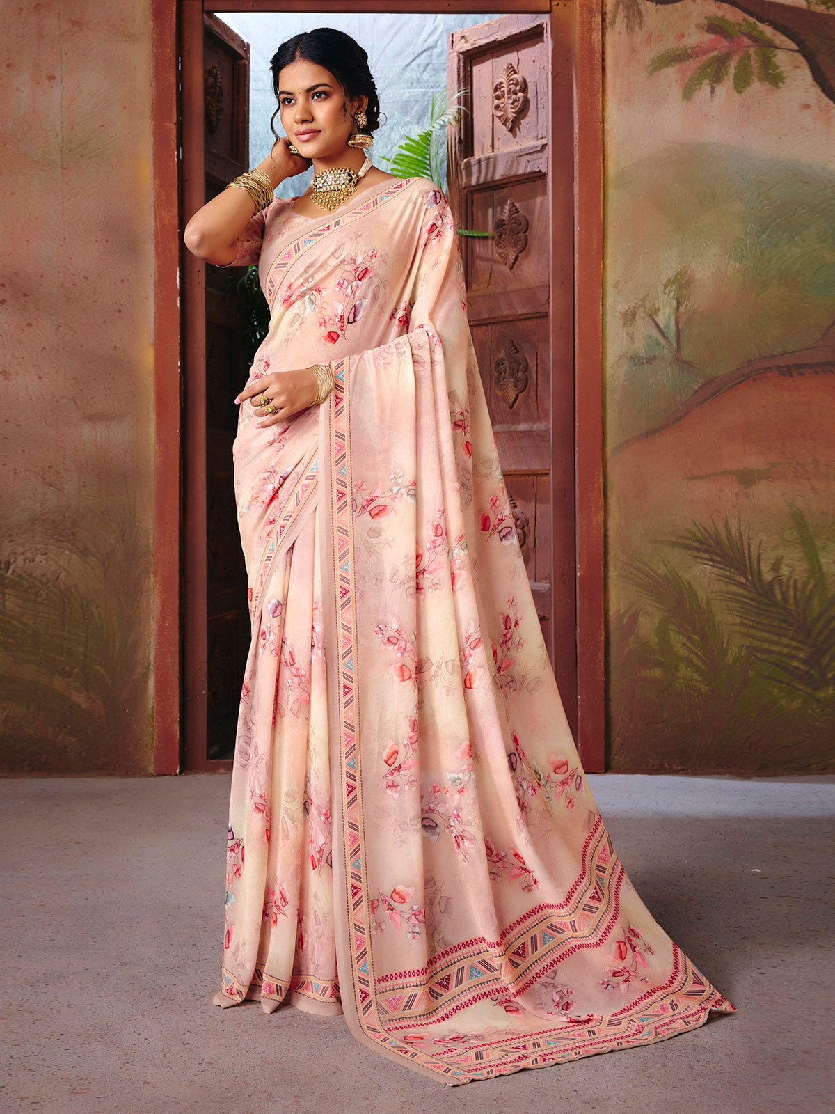 Riddhi - Yellow Georgette Floral Digital Printed Saree