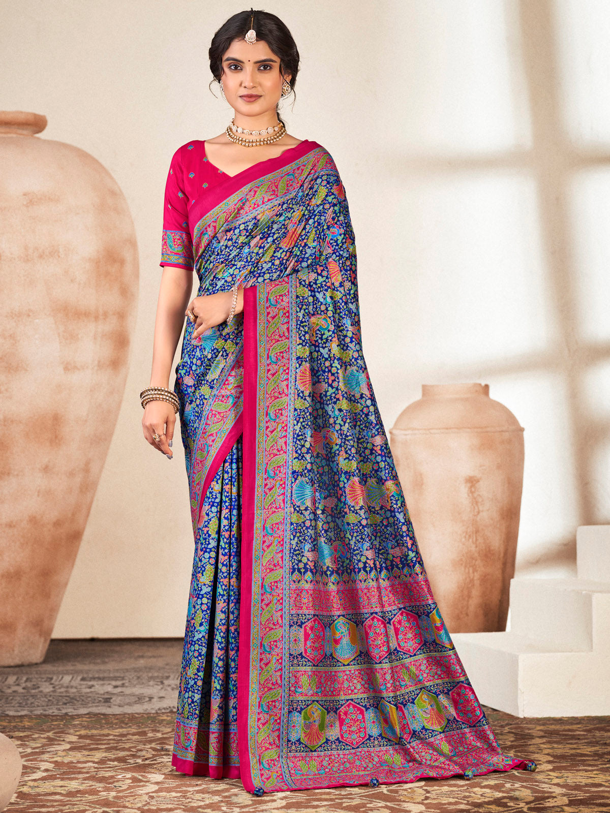 Kumuda - Blue Mysore Silk Jari Printed with Tessals