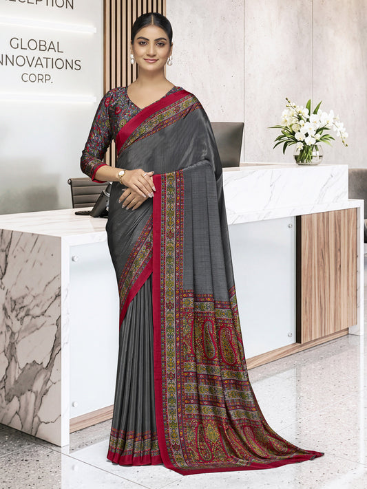 Chitrika - Grey Printed Crepe Silk Saree