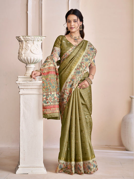 Rutvaa - Green Digital Printed Silk Saree