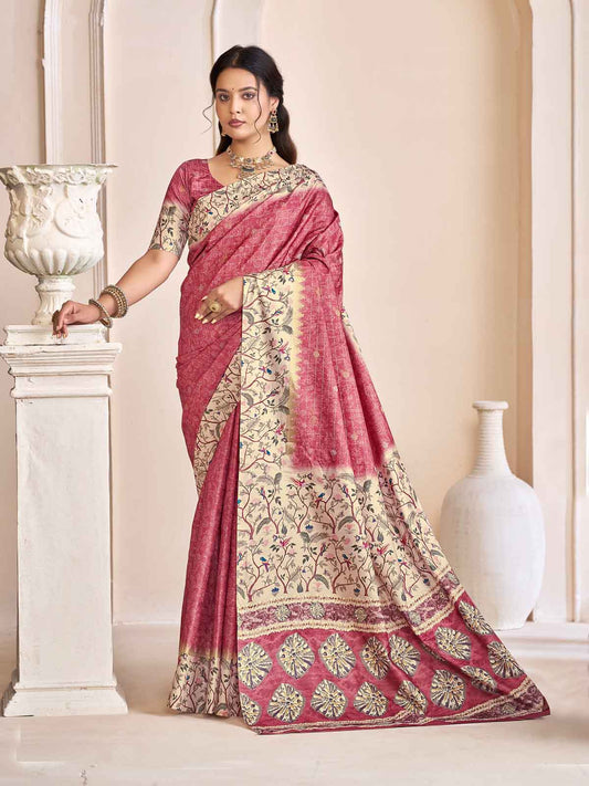 Rutvaa - Pink Digital Printed Silk Saree
