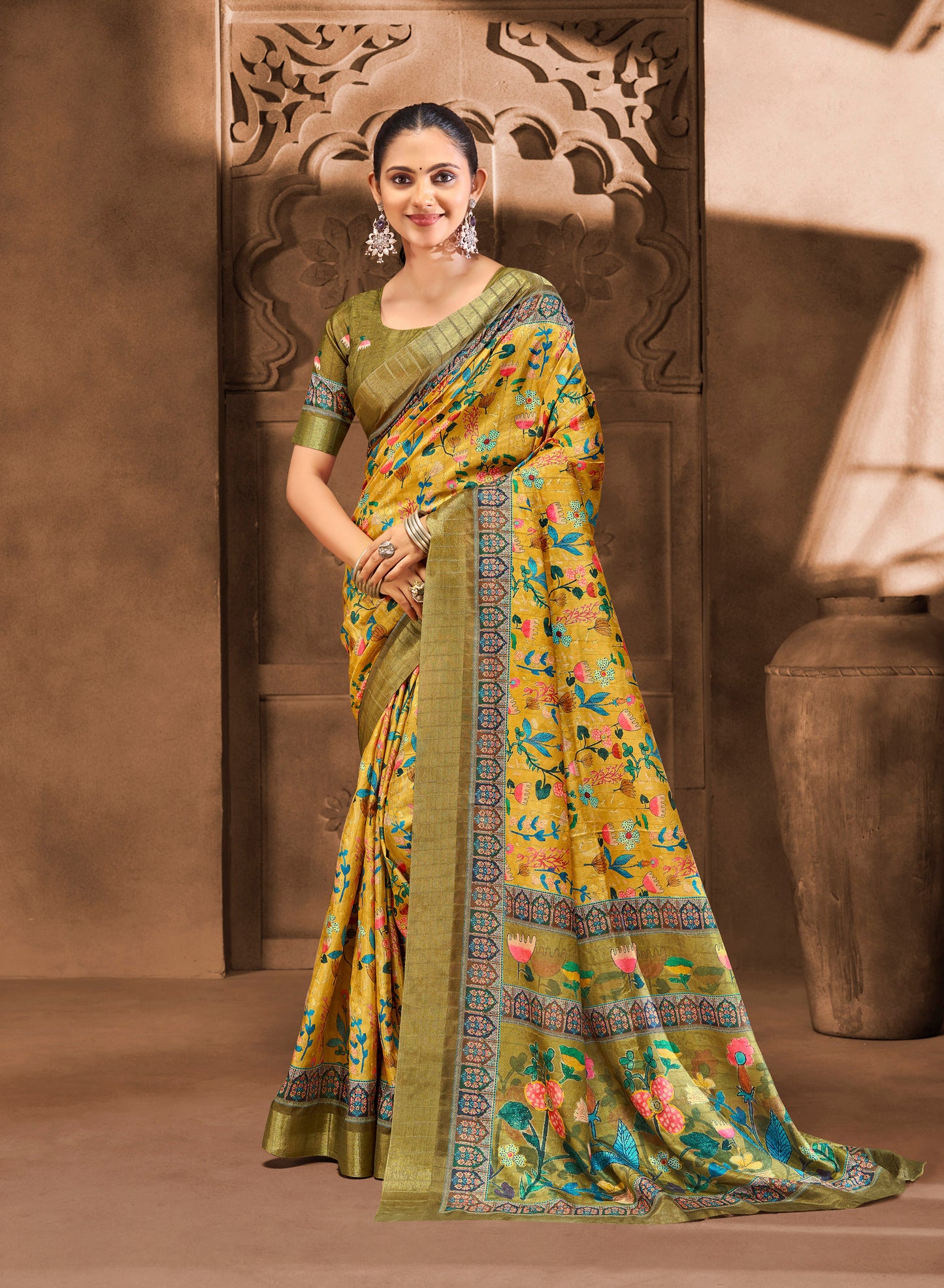 Devsena – Yellow Silk Digital Print Saree