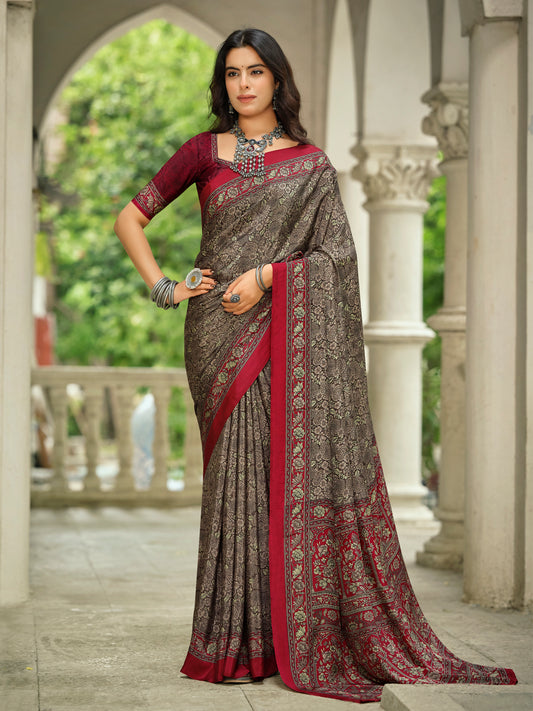 Rajkala - Black Printed Crepe Silk Saree