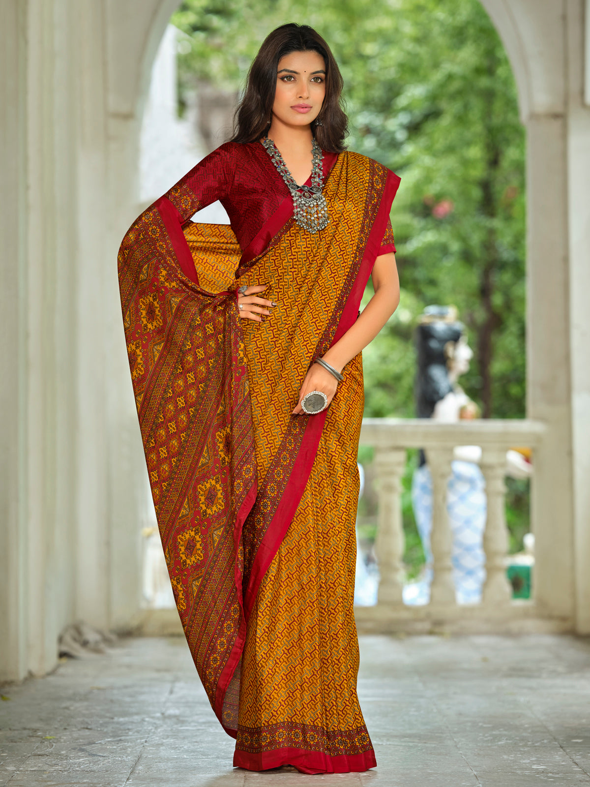 Rajkala - Yellow Printed Crepe Silk Saree