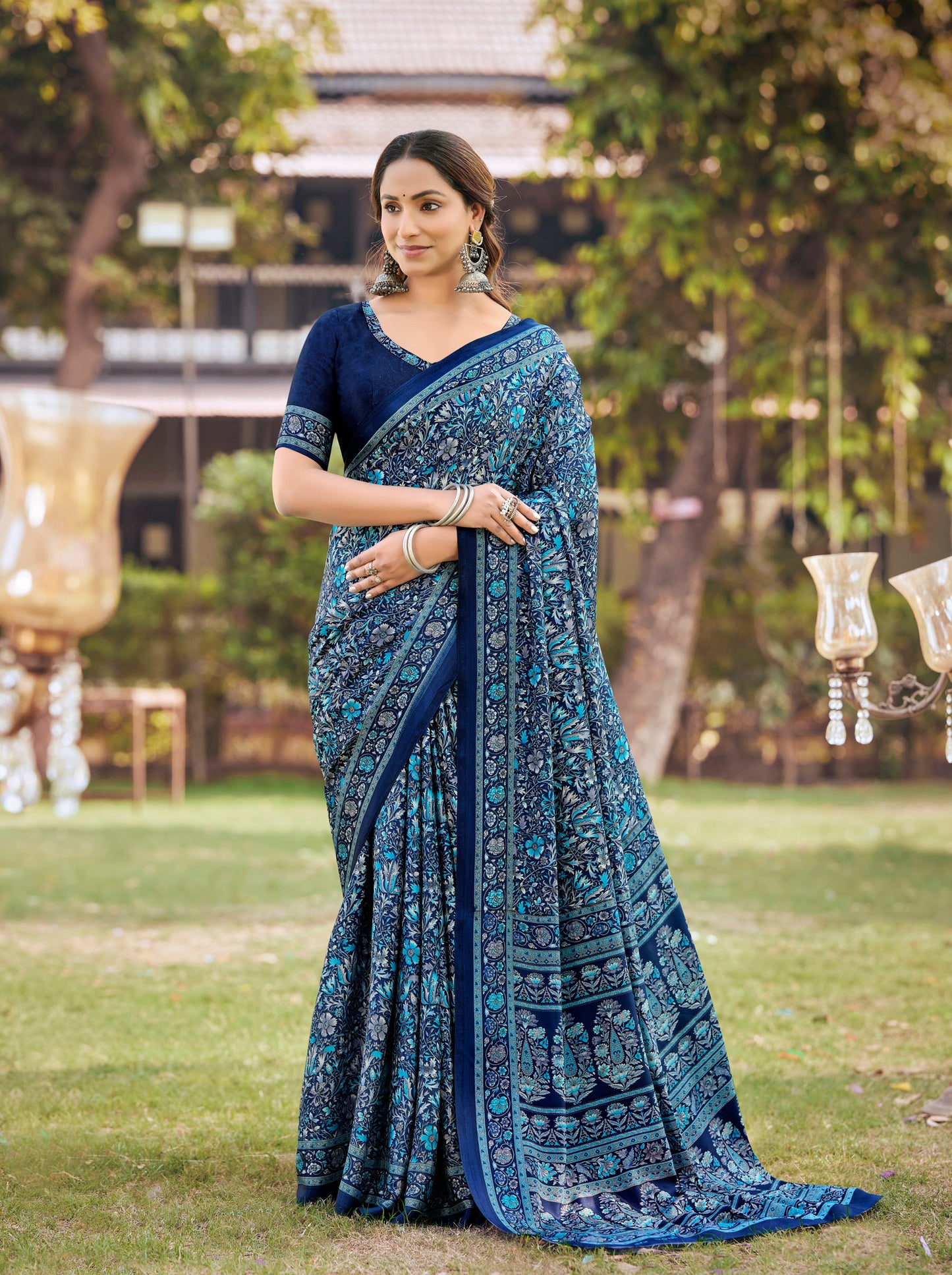 Rajkala - Blue Printed Crepe Silk Saree