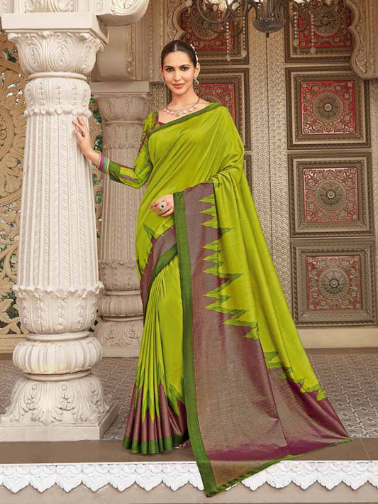 Gulmarg - Parrot Green Silk Digital Printed Saree with Zari Border