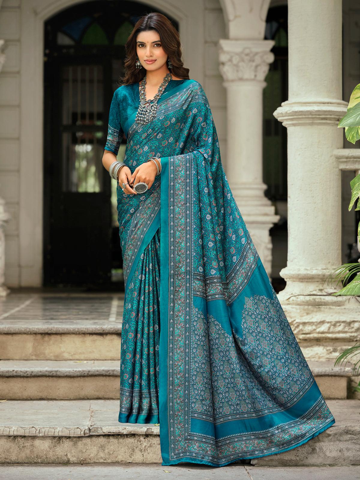 Rajkala - Blue Printed Crepe Silk Saree