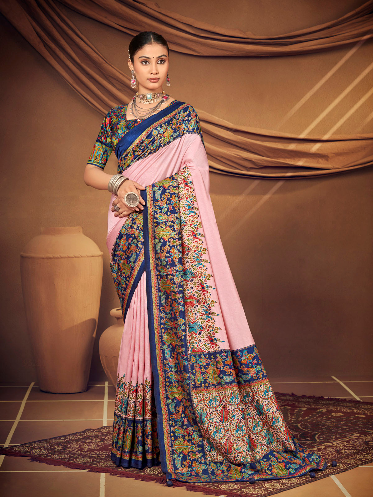 Kumuda - Baby Pink Mysore Silk Jari Printed with Tessals