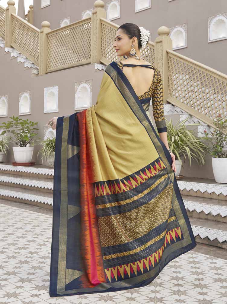 Gulmarg - Yellow Silk Digital Printed Saree with Zari Border