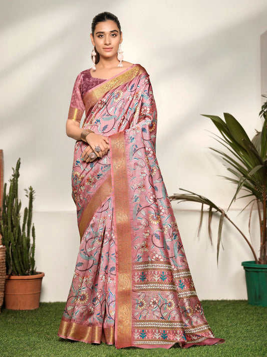 Varnika - Rose Brown Digital Printed Moss Georgette Saree with Woven Border