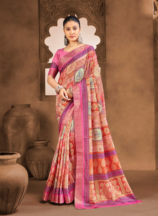 Devsena – Baby Pink Silk Digital Print Saree