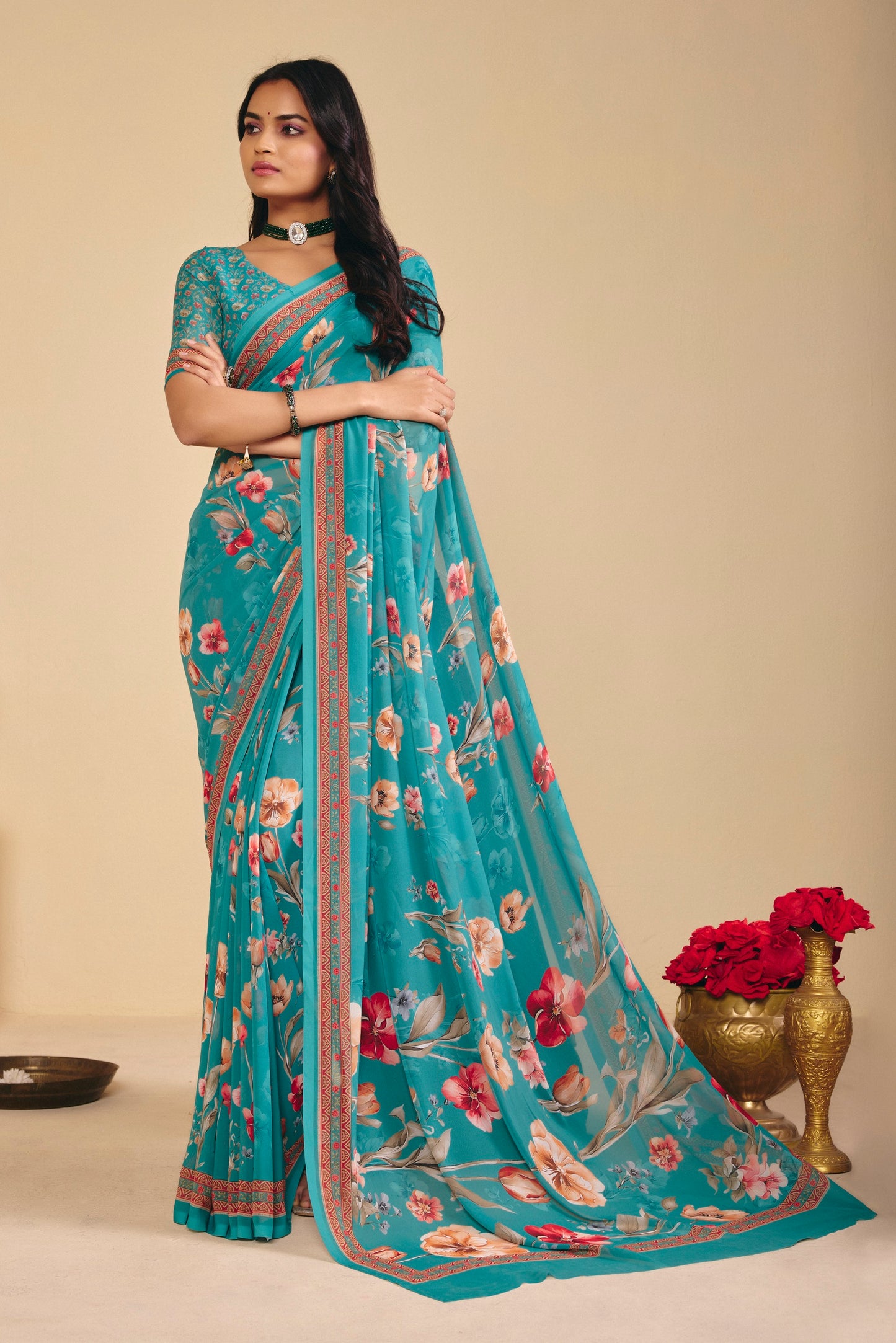 Twisha - Green Georgette Digital Printed Saree