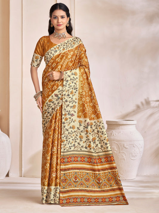 Rutvaa - Yellow Digital Printed Silk Saree