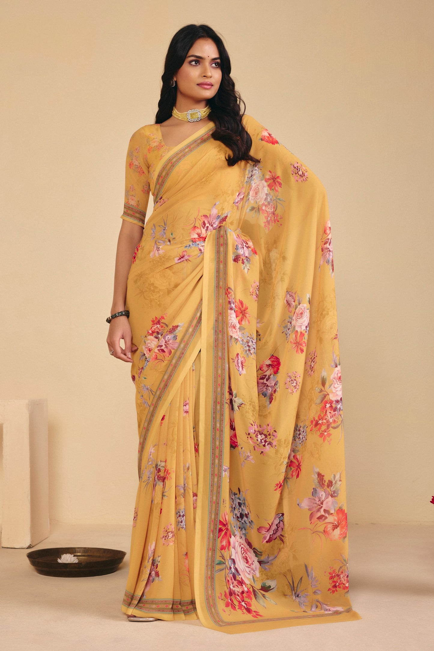 Twisha - Yellow Georgette Digital Printed Saree