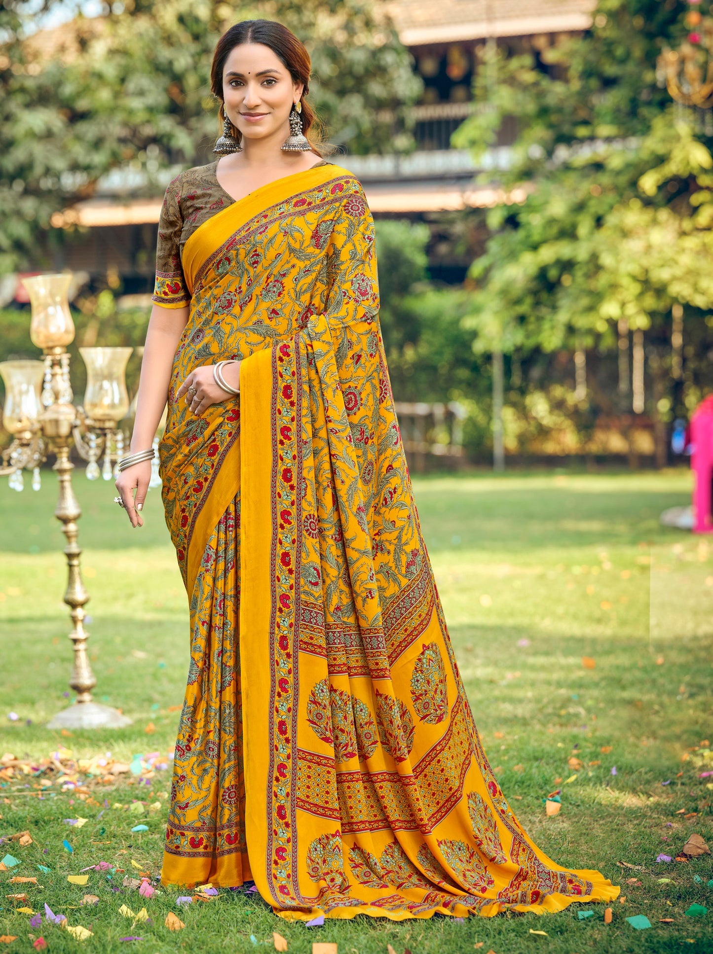 Rajkala - Yellow Printed Crepe Silk Saree