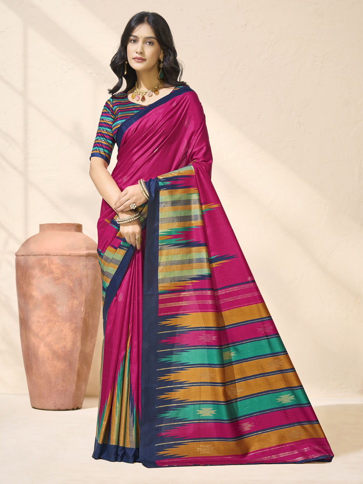 Sentosa - Pink Patola Silk Printed Saree with Figure Print