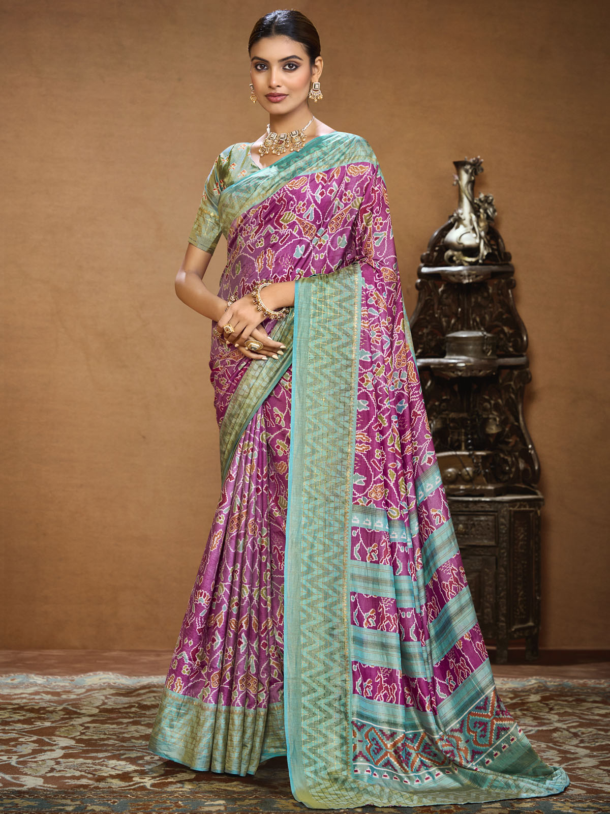 Sentosa - Purple Patola Silk Printed Saree with Figure Print