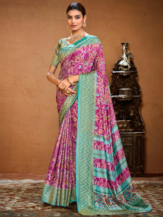 Sentosa - Purple Patola Silk Printed Saree with Figure Print