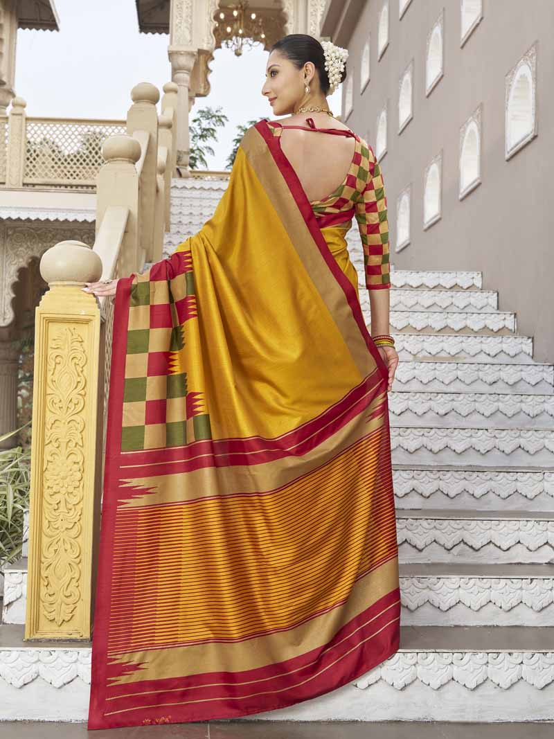 Gulmarg - Mustard Yellow Silk Digital Printed Saree with Zari Border