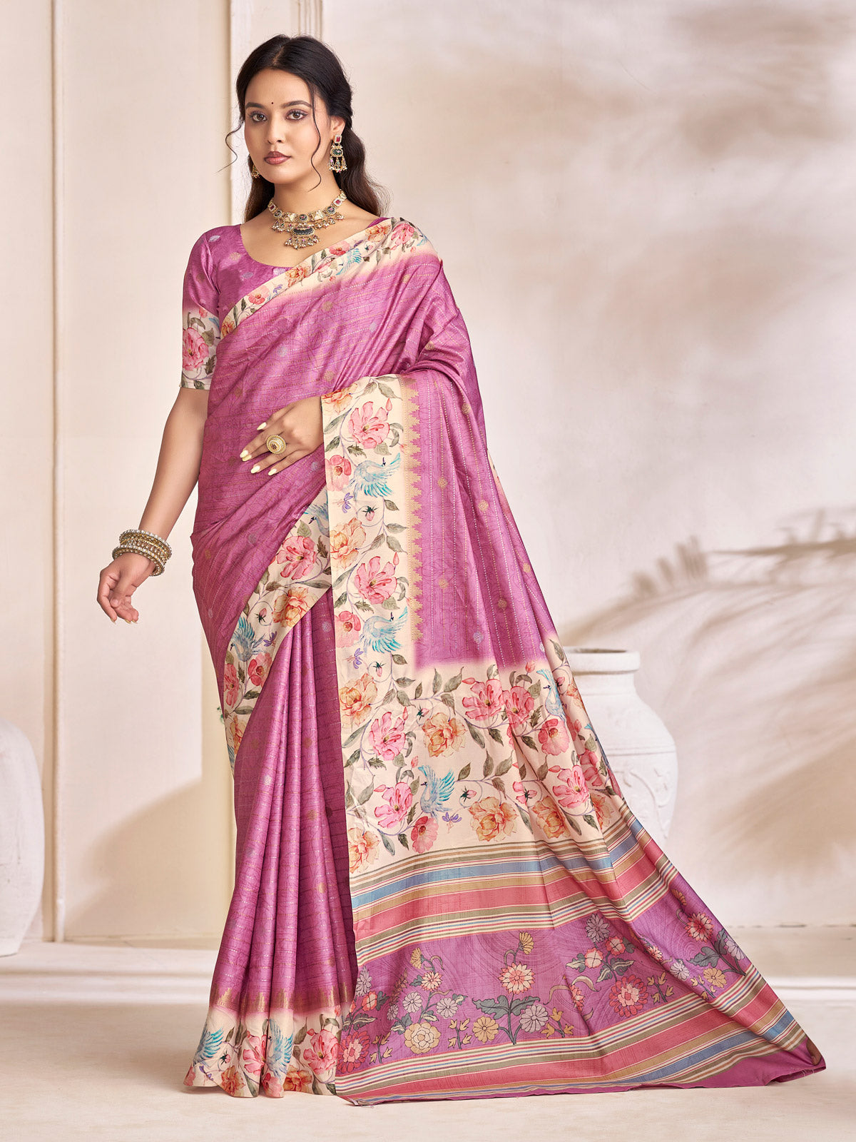 Rutvaa - Purple Digital Printed Silk Saree