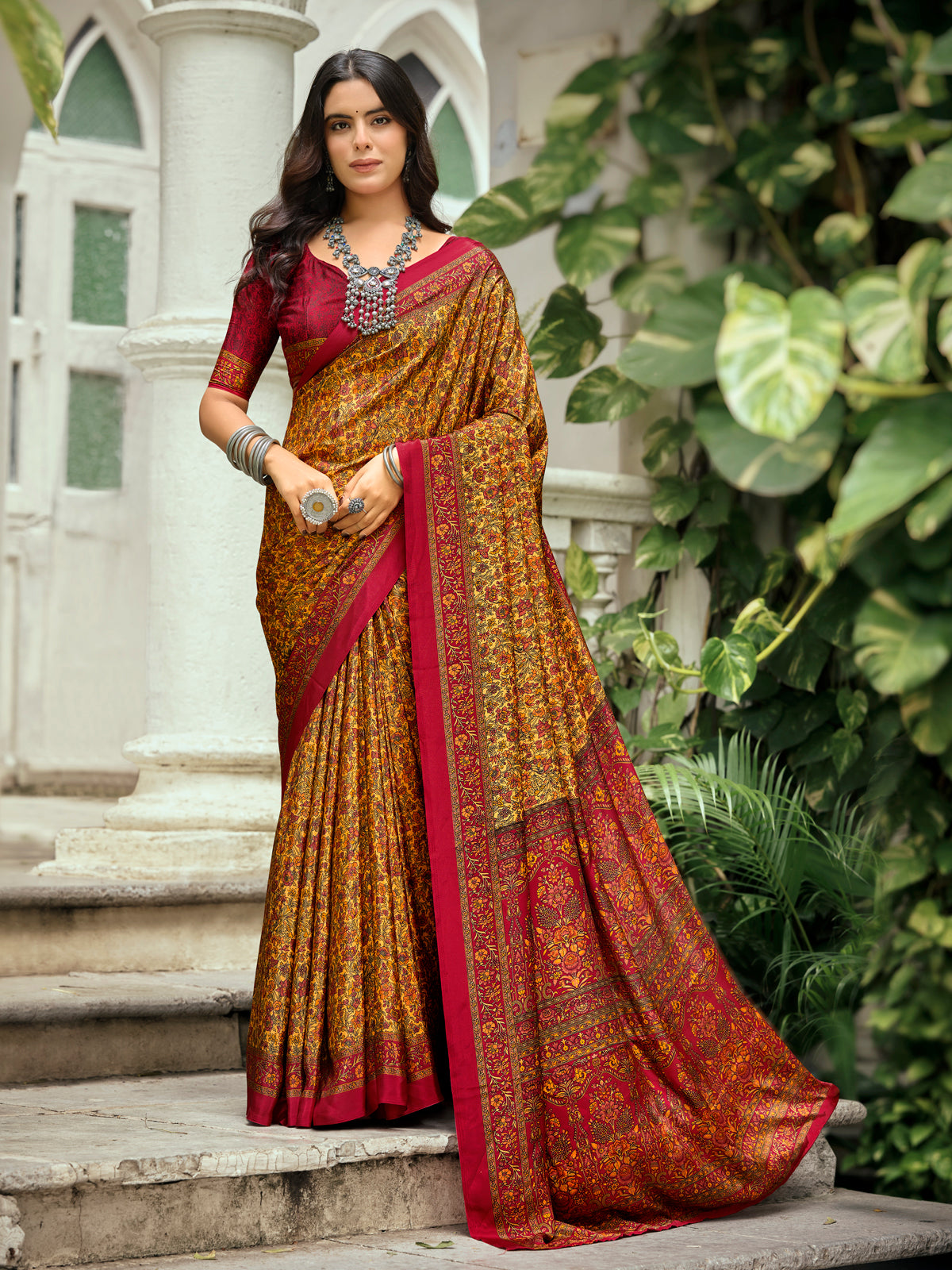 Rajkala - Yellow Printed Crepe Silk Saree