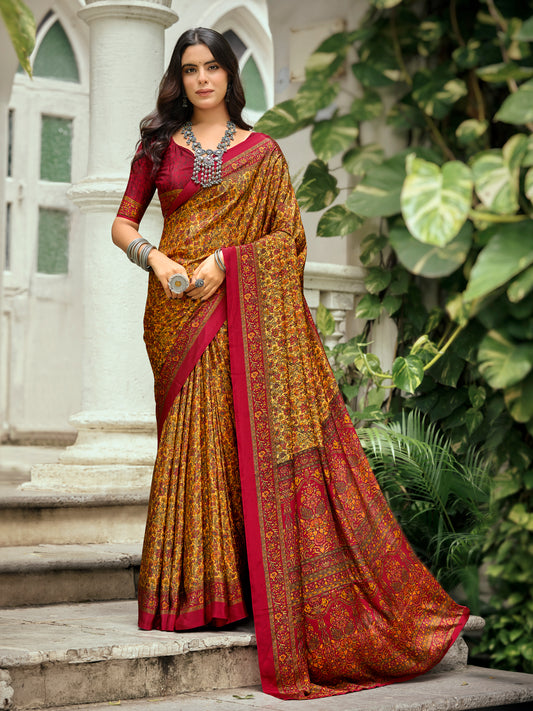Rajkala - Yellow Printed Crepe Silk Saree